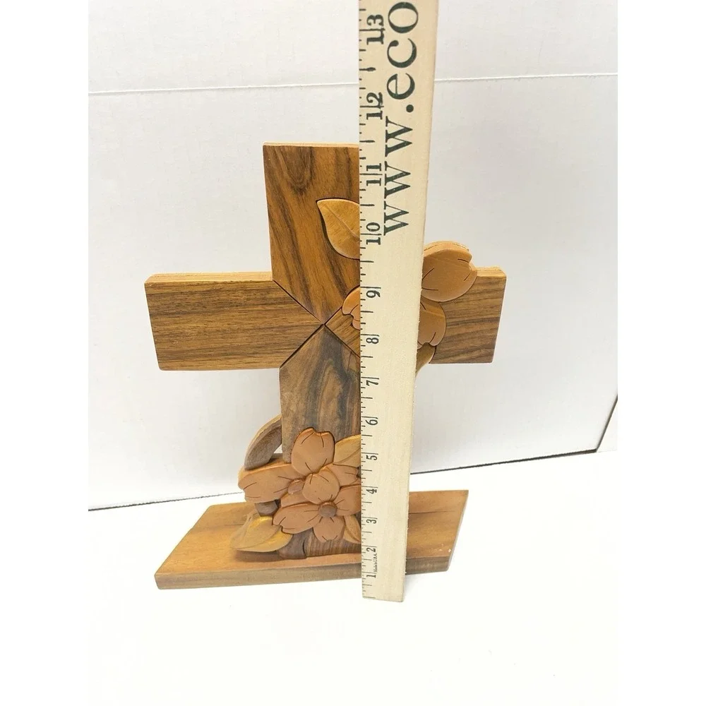 Handcrafted Inlaid Wooden Cross w/floral motif